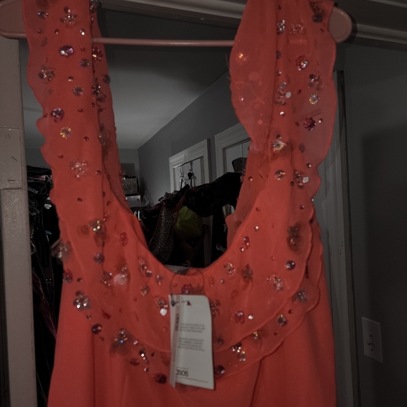 NWT ASOS CURVE NEON ORANGE EMBELLISHED DRESS SIZE 18 - Picture 6 of 13